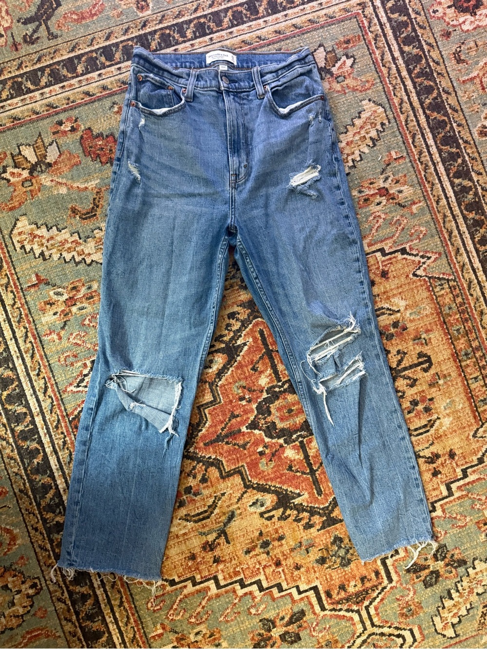 Abercrombie & Fitch Distressed Blue Denim High-Rise Jeans